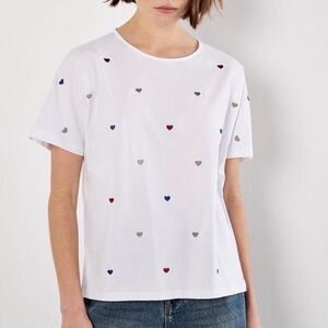 APRICOT White Tee with Heart Embroidery